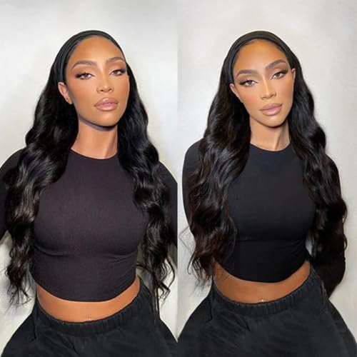 Image of XSY Headband Wig Human Hair Body Wave Headband Wigs for Black Women Brazilian Glueless None Lace Front Wigs Wear and Go Half Wigs 150% Density Natural Color 24 Inch