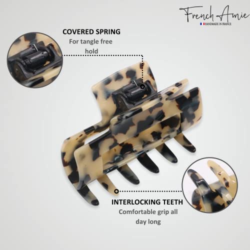 French Amie Geo Medium 3 1/4" Celluloid Handmade No Slip Grip Jaw Hair Claw Clips Strong Hold Fashion Durable Styling Women Hair Accessories, Made In France (White Tokyo) #TOP2