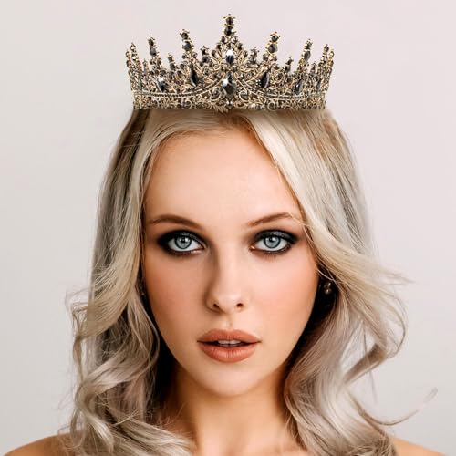 Image of Fesciory Birthday Crown for Women, Gold Plated Crystal Tiara with Sash | Sparkling Princess Queen Tiara, Adult Fit, Birthday, Wedding, Prom, Coming of Age Gifts & Halloween Costume Accessories