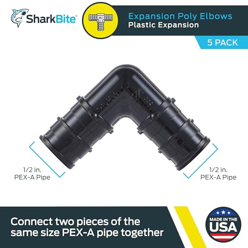 SharkBite 1/2 Inch Poly Expansion 90 Degree Coupling for PEX-A Pipe, Pack of 5, Plastic Plumbing Fittings, Plastic Elbow Coupling for PEX-A Tubing, UA248A5