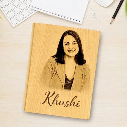 Image of Personalized Wooden Diary with UV Printed Photo & Name | Custom Photo Notebook Journal | Customized Gift for Couples, Friends, Office & Special Occasions