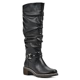 WHITE MOUNTAIN Women's Shoes Crammers Stack-Heeled Tall Boot, Black/Burn/Smooth, 6 M