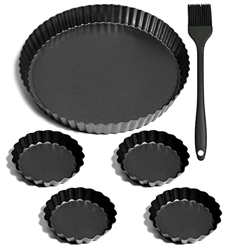 meleg otthon Moule à tarte, moule à quiche, non adhésif avec fond levage, tarte Baking, moule à fruits et moule à pâtisserie (28 cm + 12 cm x 4 + brosse) (28 cm + 12 cm x 4 + brosse) Cover