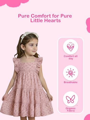 Image of Kidbea Organic Cotton Girls Sleeveless Ruffle Strap Ditsy Floral Tiered Dress | Ultra-Soft & Comfortable Summer Frock for Kids
