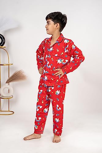 Image of Nightwear /Night Suit for Boys and Girls Top and Pyjama Combo Printed Shirt-Pyjama Set