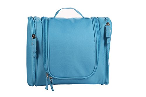 UTRO Neceser de viaje Bolsa de aseo impermeable bolsa de lavado de almacenamiento de maquillaje cosmética de tocador organizador con muchos compartimentos y gancho resistente (Azul Claro)