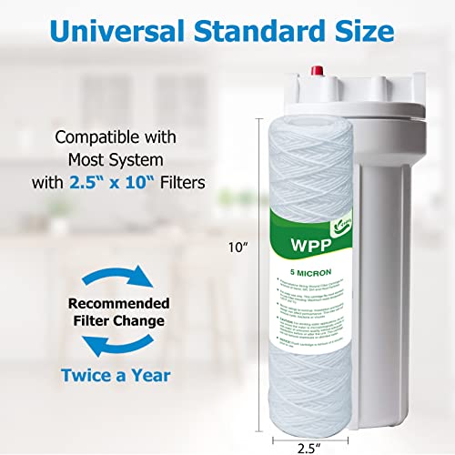 Vegebe 5 Micron String Wound Whole House Water Filter 10" X 2.5", 10-Inch Universal Sediment Pre-Filters For Well Water, Replacement Cartridge For Fxwsc, Cw-F, Cw-Mf, 1Ss, W5W, Ao-Wh-Pre-R2, 6-Pack #TOP2