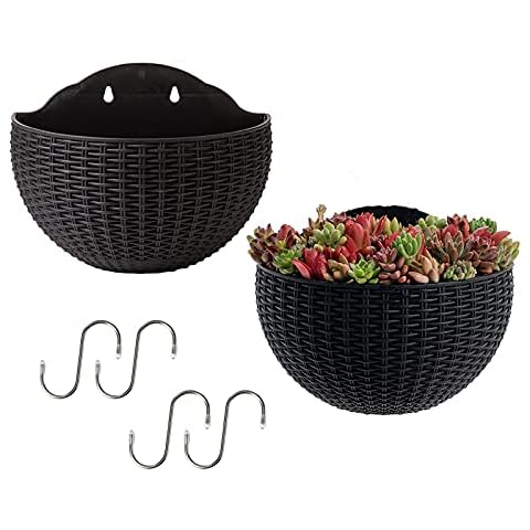 MSUIINT 2Pcs Wall and Railing Hanging Planters with Hooks,Wall Hanging Planters Pot,Weaving Flower Planter Semicircle Shape Flower Pot Cover