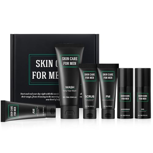 Mens Skin Care Set - 6PCS Men's Anti-Aging Care Set: Mens Face Cream, Face Wash & Facial Scrub, Am & Pm Cream, Eye Cream, Anti Wrinkle Serum - Hydrating & Moisturizing, Men Skincare Kit