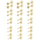 15 Pairs Surgical Steel Ball Stud Earrings Set, 2-6mm Sizes, Gold Ball Earrings, 316L Stianless Steel Balls Studs for Women & Men