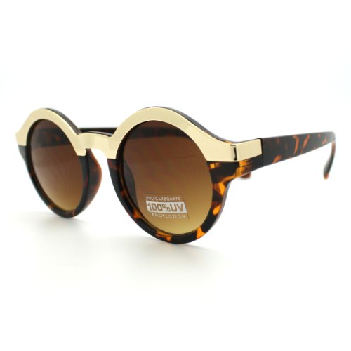 SA106 Thick Metal Trim Plasic Frame Circle Lens Sunglasses2