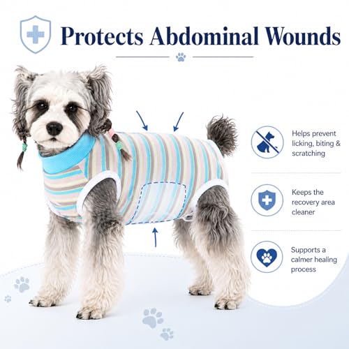 Image of Dog Surgery Recovery Suits, Sleeveless Dog Recovery Suit Female, E-Collar & Cone Alternative Surgical Suit for Small and Medium Dogs After Surgery, Striped Dog Onesie Pajamas