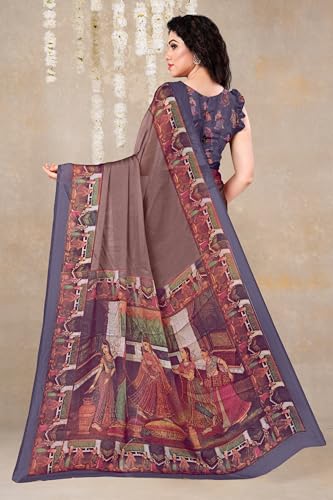 Image of MIRCHI FASHION Saree for Woman Chiffon Kalamkari Design | Professional Office Wear Lightweight Sari for All-Day Comfort with Blouse (Available in 15 Colors)
