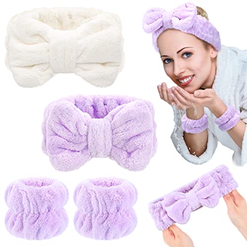 Chuangdi 4 Pcs Spa Headband Wrist Washband Scrunchies Cuffs for Washing Face, Towel Wristbands Hair Headband Face Wash Wristband