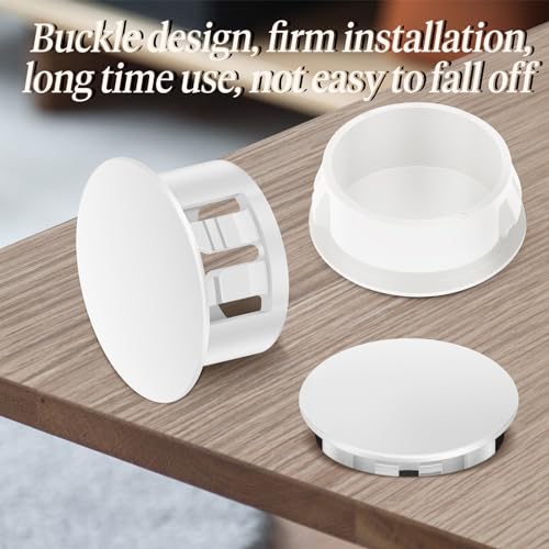 Image of 100PCS 5 /8 inch White Plastic Plugs Hole, Round PA66 Plug Furniture Hole Decorative Cover