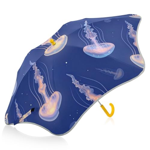 Paraguas para niños de 3 a 8 años azul con medusas para viento y sol con reflectante 2