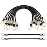 6 Pcs Small Bungee Cords with Hooks, 10 Inch Mini Elastic Straps, Heavy Duty Black Rubber Tie Down Cord Set for Tent Tarp Bike Car RV Camping Luggage Roof Rack Motorcycle Cargo Tool Accessory