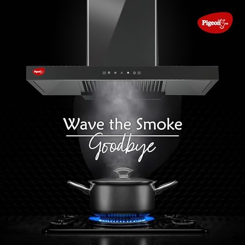 Image of Pigeon Atmos 90 cm T-Shape Kitchen Chimney 1500 m3 /hr suction | Touch & Gesture Control | Filterless Tech + Heat Auto Clean | 7 years warranty on motor| (Black)