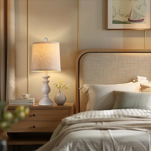PARTPHONER Traditional Table Lamp Set of 2, Rustic Farmhouse Table Lamps for Living Room Bedroom, 22" Bedside Desk Lamps Vintage Nightstand Lamps with Linen Shades, Antique Grey by PARTPHONER - Used condition - Image 5