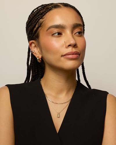 PAVOI 14K Gold Plated Initial Letter Double Dog Tag Pendant Necklace | Dainty Cubic Zirconia Letter Tag Round Box Chain Necklaces for Women3