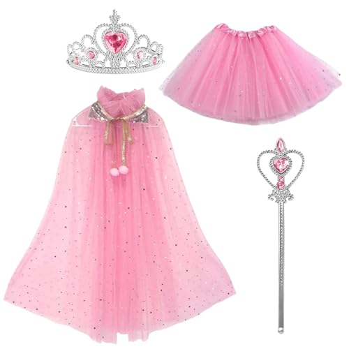 ZXTGBQ Princesse Déguisement pour Enfant, Baguette Magique, Couronne, Cape De Princesse, Jupe Tutu, VêTements De Princesse Pour Filles, pour Cosplay Mariage Carnaval Fête d'anniversaire