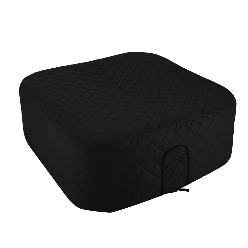 Nadmuchiwany pokrowiec termiczny do jacuzzi, 145 x 145 cm, izolowany, wodoodporny pokrowiec spa z pochłaniającą energię czarną tkaniną Oxford, 3 pompki do portów dostępowych, oszczędność