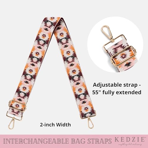 Image of KEDZIE Embroidered Interchangeable Bag Straps Adjustable Length 55 inch Handbag Purse 2-inch Wide Guitar Style Crossbody Strap