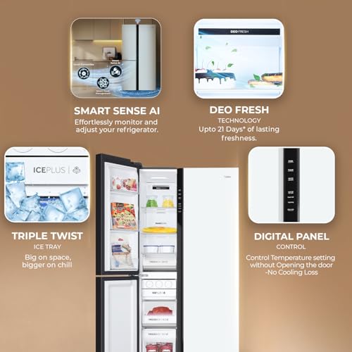 Image of Haier 598 L 3 Star Frost Free Expert Inverter Smart Sense AI enabled 3-Door Side by Side Refrigerator (HRT-683PWGU1, Pearl White Glass, Magic Convertible Zone, Premium Vogue Glass, 2026 Model)