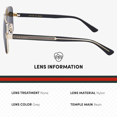 Image of Gucci GG0529S Lettering Logo Square-Shaped Non-Polarized Sunglasses for Men - Includes Luxury Eyewear Kit - Gold Frame with Gray Lens