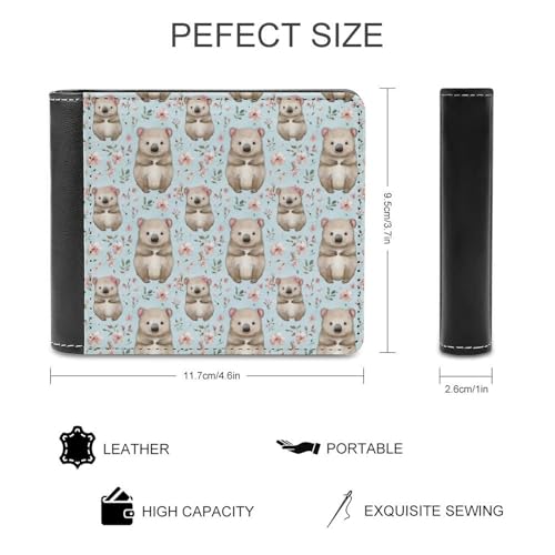 Cute Wombat And Flowers Pattern Fashion Bifold Wallets for Men Women Slim & Thin Credit Card Holder Wallet Purse2