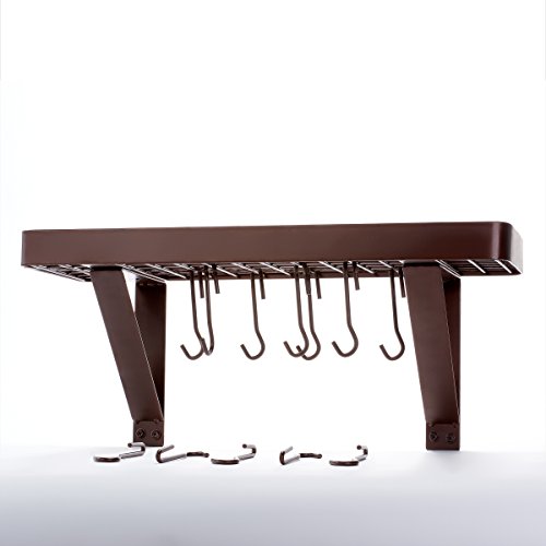 Old Dutch Oiled Bronze Wall Mount Bookshelf Grid & 8 Pot Rack With Hooks, 24.5X9 #TOP1