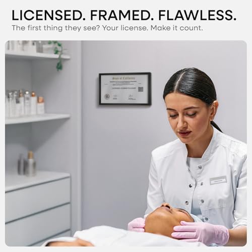 Image of Homeforia 5x10 Business License Frame Black, High End Metal 5 x 10 Document Certificate Frame with Mat 4x9, 5 by 10 Professional License Frames for Wall or Tabletop, Tempered Glass, Wall Kit, Set of 3