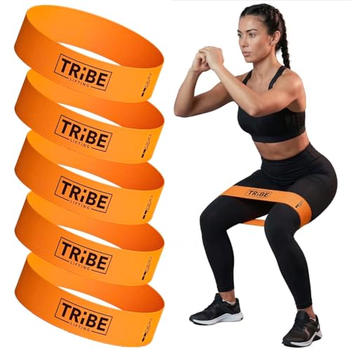 Tribe Lifting Fabric Resistance Bands for Working Out - 5 Exercise Bands Set for Legs and Glutes - Booty Bands for Women and Men - Thick Cloth Workout Bands for Physical Therapy, Hip Training