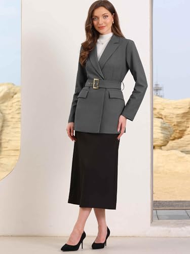 Allegra K Blazers for Women Business Casual Long Sleeve Office Work Belted Long Blazer Suit Jacket4