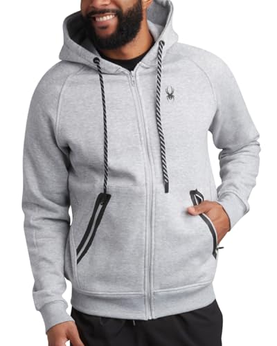 Spyder Mens Zip Up Hoodie - UPF30+ Super Soft Fleece Sweatshirt, Warm Athletic Hoodies for Men with Secure Zip Pockets (S-XL), Size Small, Heather Grey
