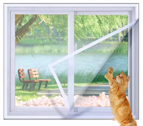 Yuly Custom Size Cat Proof Window Net,Self-Adhesive Cat Protection Net with Zipper,Fly Mosquito Screen,Semi-Tansparent Birds Cat Window Mesh Screens