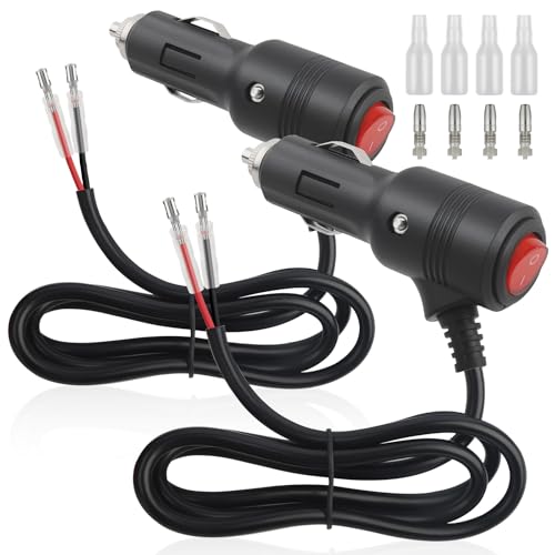 2 Pièces Rallonge Allume Cigare (1 m) avec Interrupteur – Prise Allume-Cigare Mâle 12V/24V 16AWG à Double Isolation pour Voiture, Camping-Car, Bateau, Moto