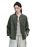 Women's Traditional Chinese Tang Jacket with Handmade Frog Buttons Long Sleeve Mandarin Collar Shirt (US...