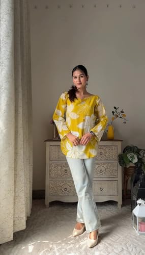 Image of Women's Short Kurti in Multicolor Rayon Cotton Blend | Ladies Ethnic Tunic | Office