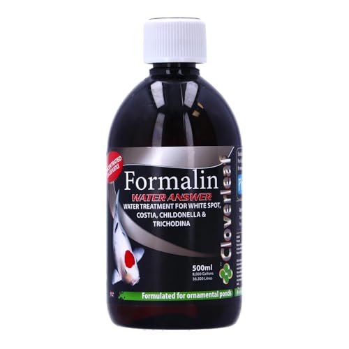 Image of Cloverleaf Formalin Water Answer Pond Treatment for Koi and Ornamental Fish, Controls White Spot Costia Trichodina and Chilodonella, Double Strength Formula 250ml & 500ml (500ml)