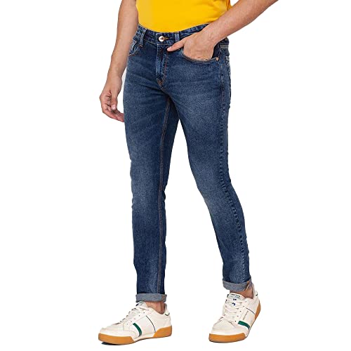 Image of Spykar Dark Wash Cotton Stretch Skinny Fit Mens Jeans (SIZE-30,Blue)