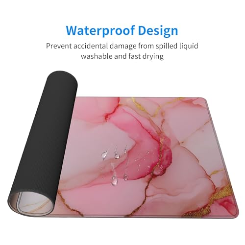Image of Pink Gold Marble Extended Gaming Mouse Pad, with Stitched Edges Large Mouse Pad Desk Protector, Rubber Base Mousepad Keyboard Mouses Mat for Work Game Office Home- 32 inch X 12 inch Inch,E226