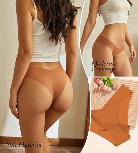 Women Seamless Underwear Soft No Show Stretch Bikini Invisibles Hipster V Cut Panties 6 pack3