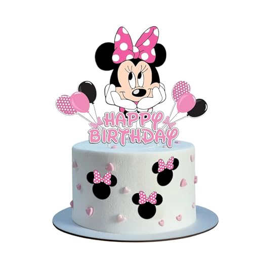 Birthday Cake Toppers, Cute Mouse Cake Decorations, Cartoon Themed Cupcake Topper, Birthday Party Supplies (Pink)