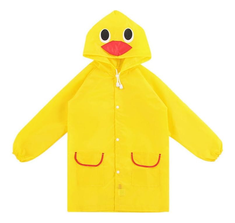 Capa de Chuva Infantil com Capuz de Animais, Impermeável, Colorida, 5 Modelos Diferentes, Desenhos de Sapo, Coelho, Pato, Morango e Carro (Amarelo)
