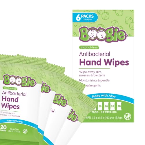 Image of Boogie Antibacterial Hand Wipes - 120 Count - Hypoallergenic & Alcohol-Free - Travel and Diaper Bag Essential