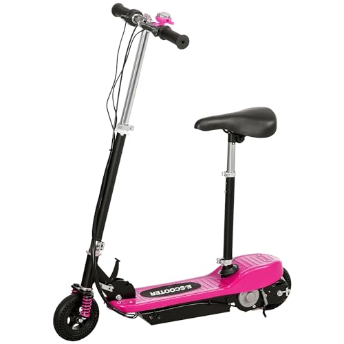 HOMCOM Folding Ride on Powered Scooter, 120W Scooter with Warning Bell, 15km/h Maximum Speed, for Ages 4-14 Years, Pink