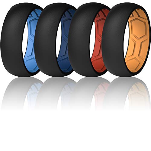 ThunderFit Men Breathable Air Grooves Silicone Wedding Ring Wedding Bands 7.8mm wide, 1.8mm Thick (Black-Orange, Black-Red, Black-DarkBlue, Black-SkyBlue Size 7.5-8 (18.20mm))