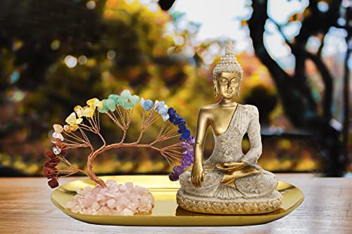Buddha Statue And Crystal Tree, Yoga Meditation And Zen Decor, Sitting Statue Of Sakyamuni In Thailand(4.3 In), For Office, Desktop, Spirit Room Home Decor #TOP3