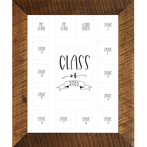 Image of Rustic Red Door Co. School Years Reclaimed Wood Picture Frame with Mat - 11x14 Wooden Framed 15 Photo Collage Mat (Class of 2035, White)